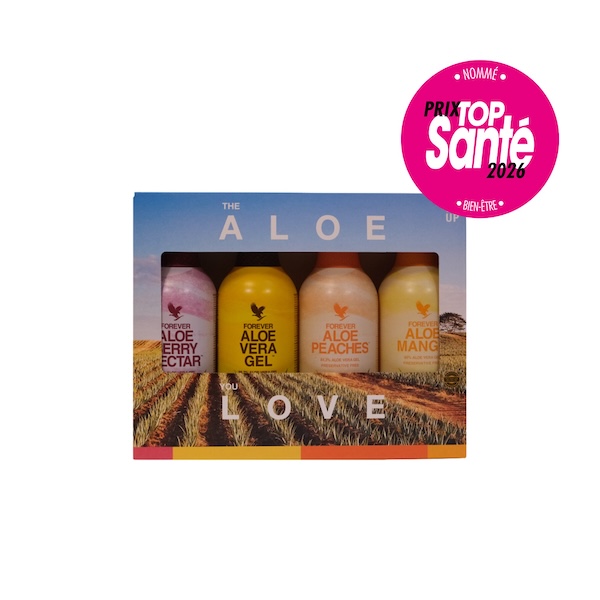 4-Pack Mix / Box découverte Aloe Vera :<br />
Prix Top Santé 2026 - Nommé dans la Catégorie Bien-Être